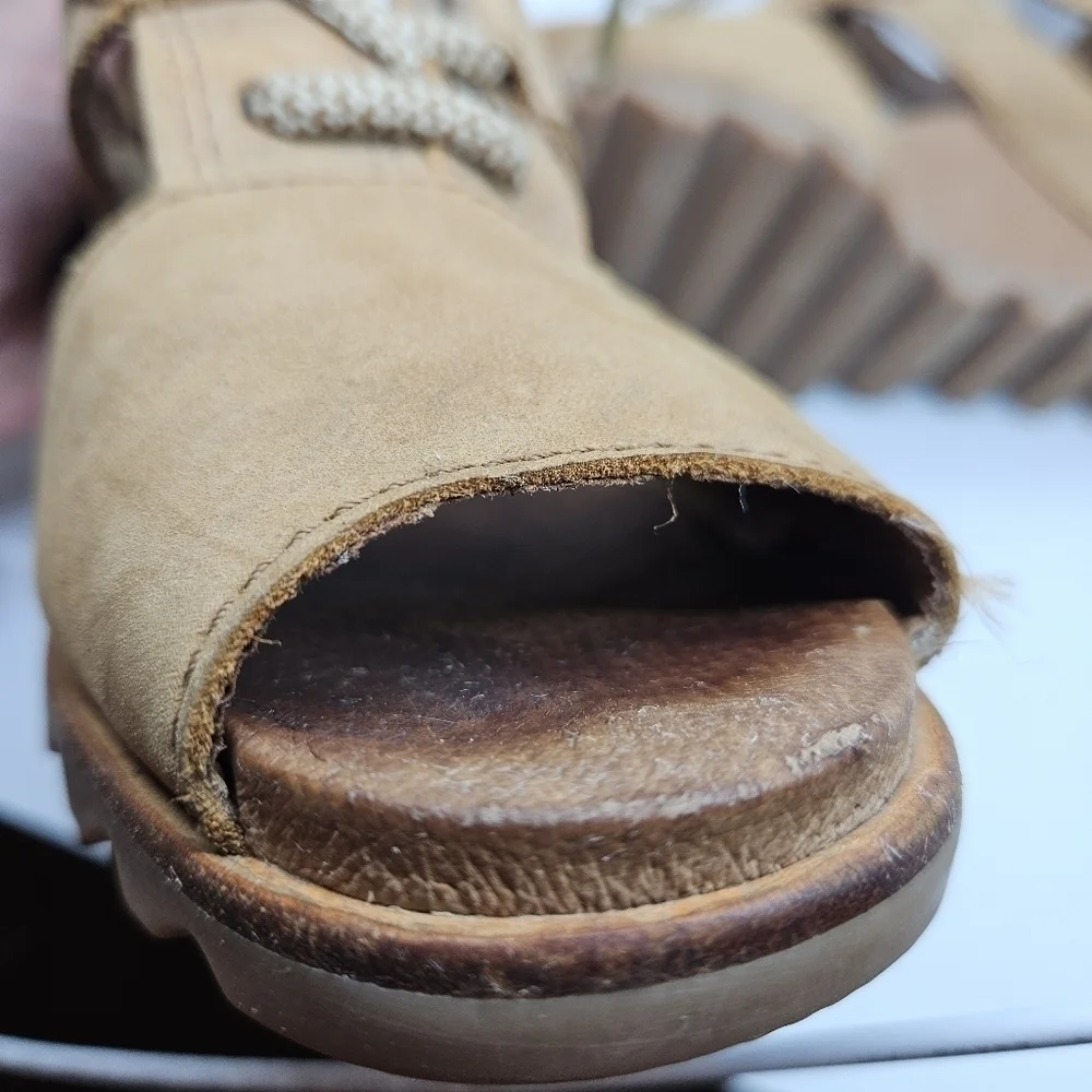 SOREL Joanie Lace Wedge Sandals light brown tan US 8
